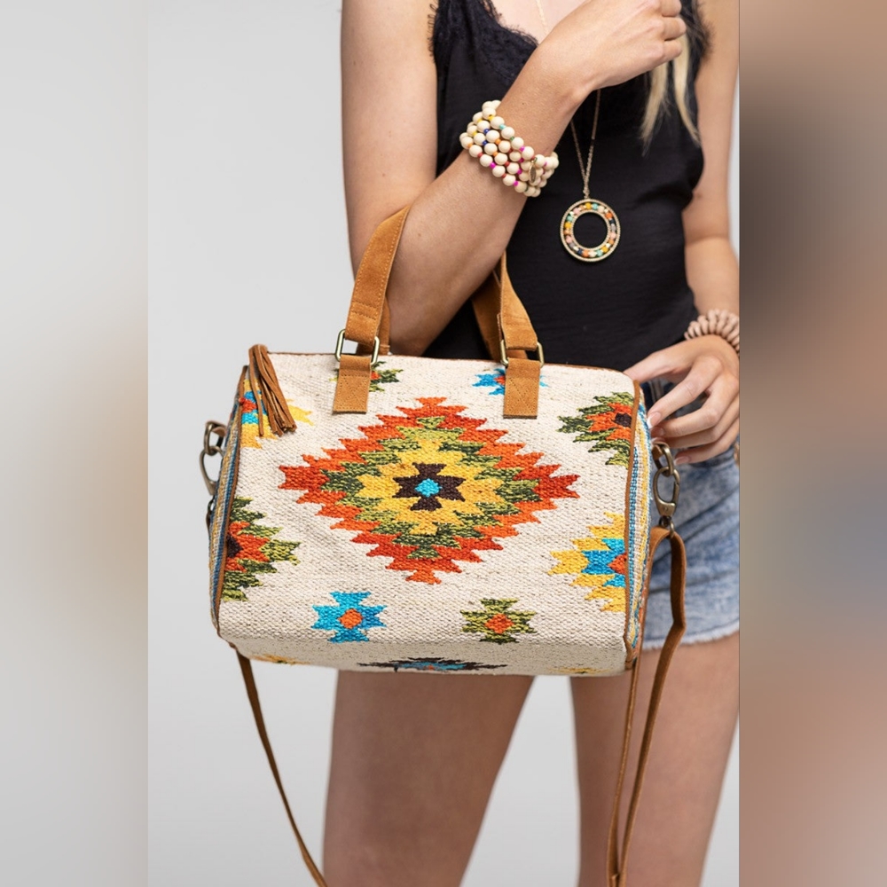 Handmade Boho Chic Satchel / Boston Bag - Navajo Aztec Inspired Design